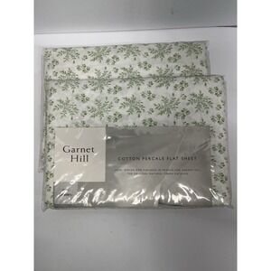 2-Pc Garnet Hill Botanical Pattern Twin Flat & Fitted Sheets Cotton Percal 0363